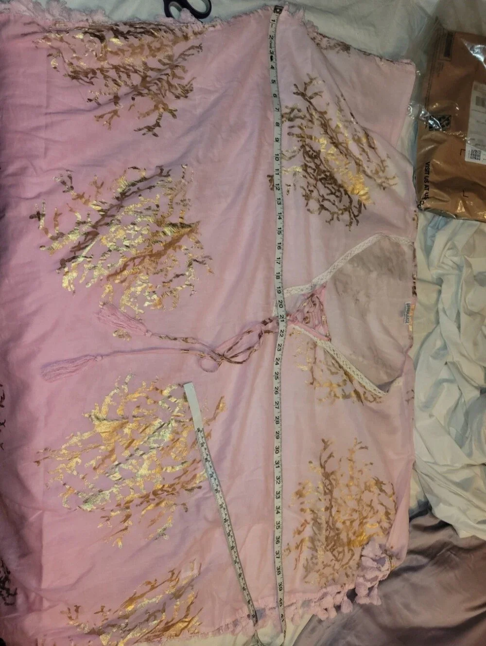 Debbie Katz South Beach Fringed Coverup Tunic Sz 3X-4X Sheer Pink Gold Resort